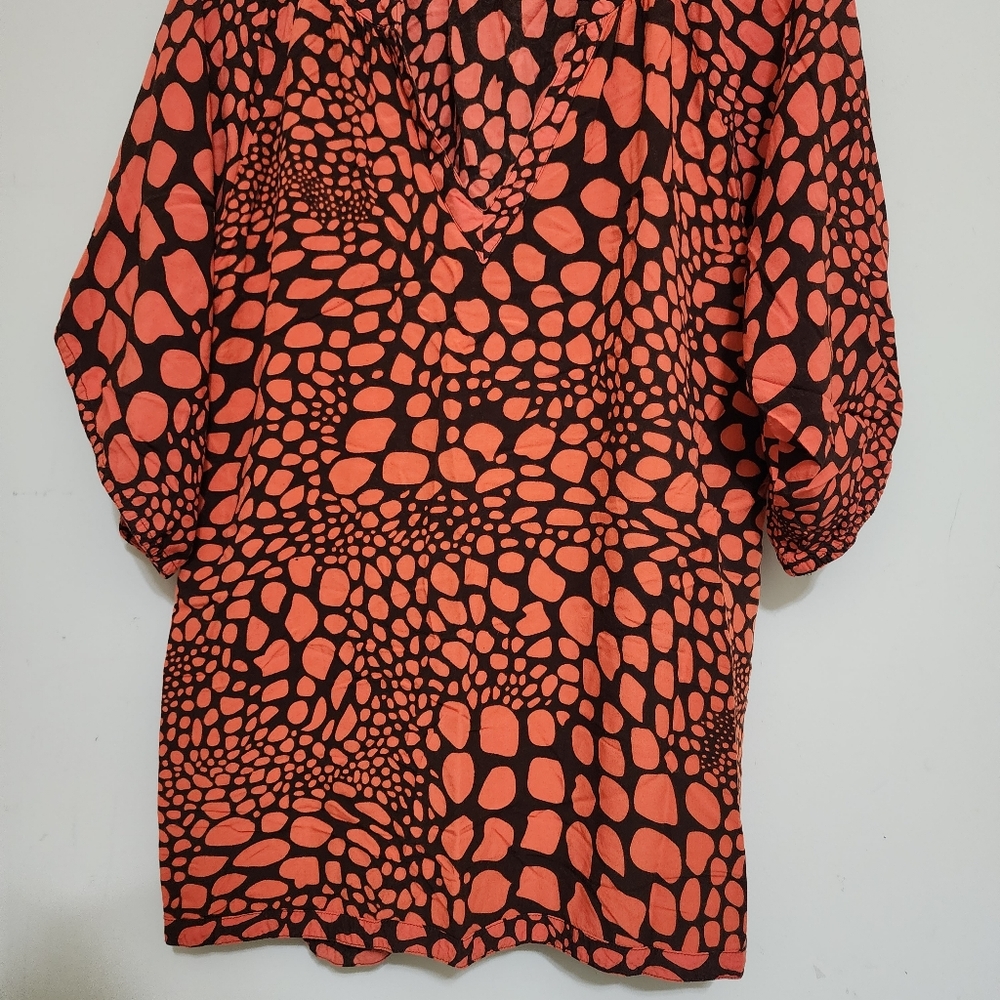 ESCAPADA size Small V Neck Soft Rayon Animal Print Casual Tunic Orange Brown - Picture 8 of 14
